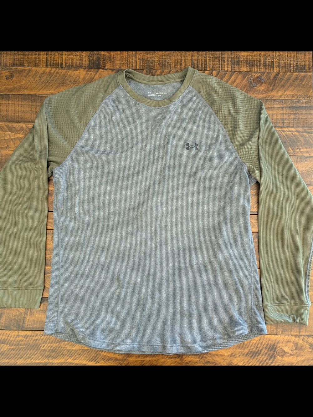 Under Armour Men’s XXL Long Sleeve Green/Gray Loose Henley Shirt Waffle Knit